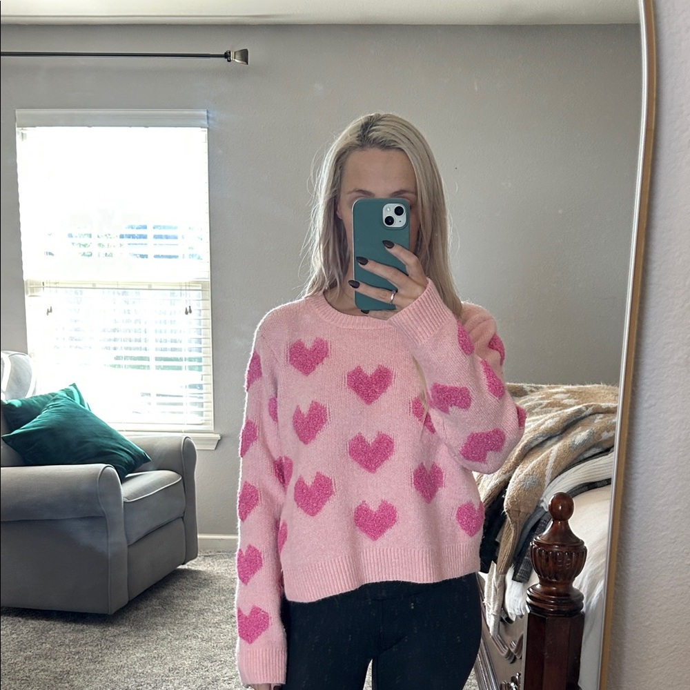 Pink Heart Pattern Sweater